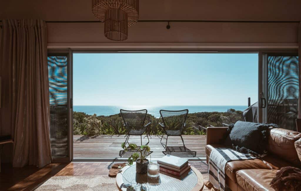 Mindful travel. beautiful house overlooking the ocean