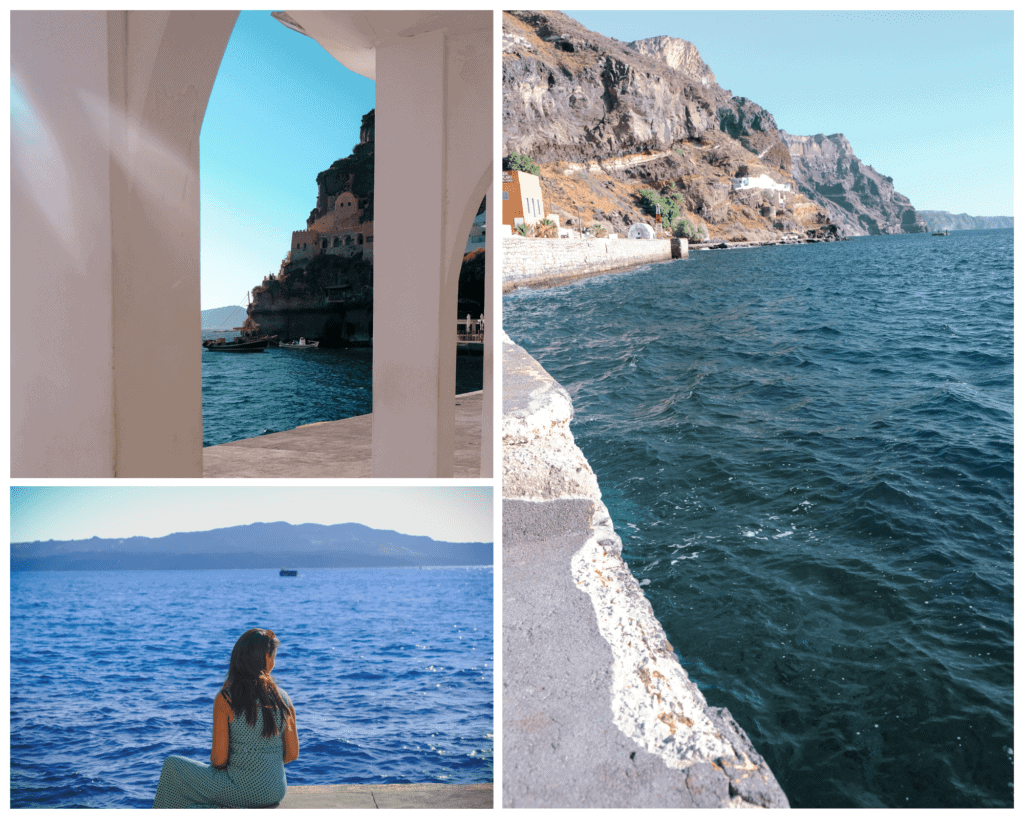 Old port of Santorini, sea, blue water
