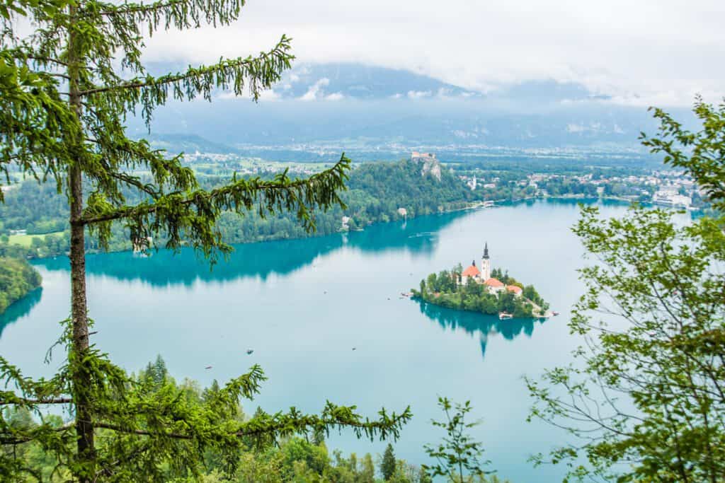 beautiful blue water surrounding bled island