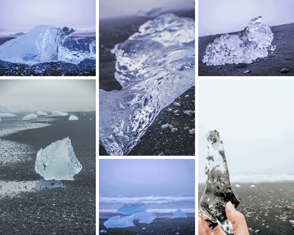 collage of multiple pieces of ice 
