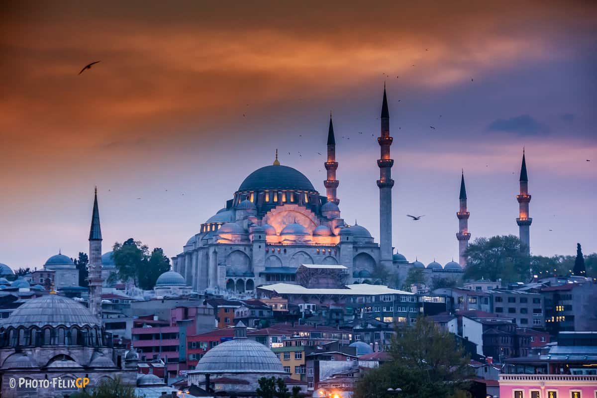 The blue mosque at sunset