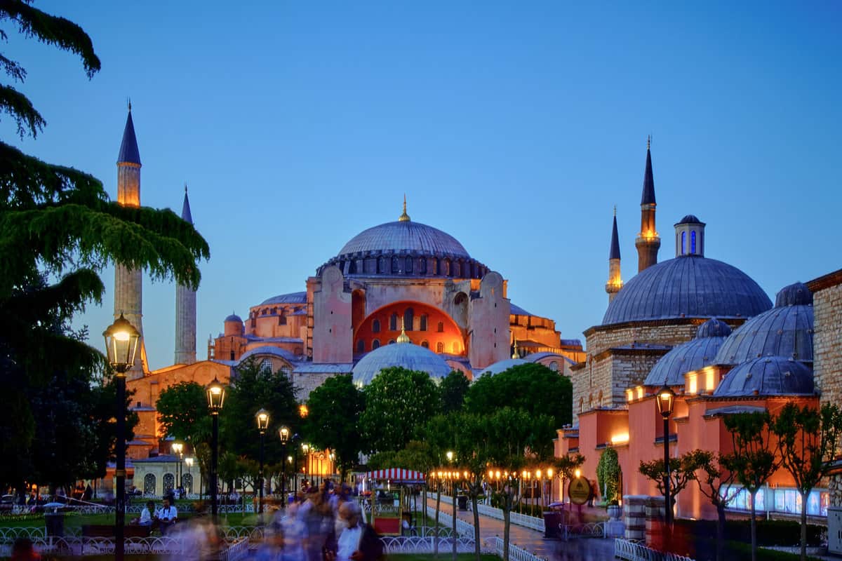 Hagia Sophia lit up at night