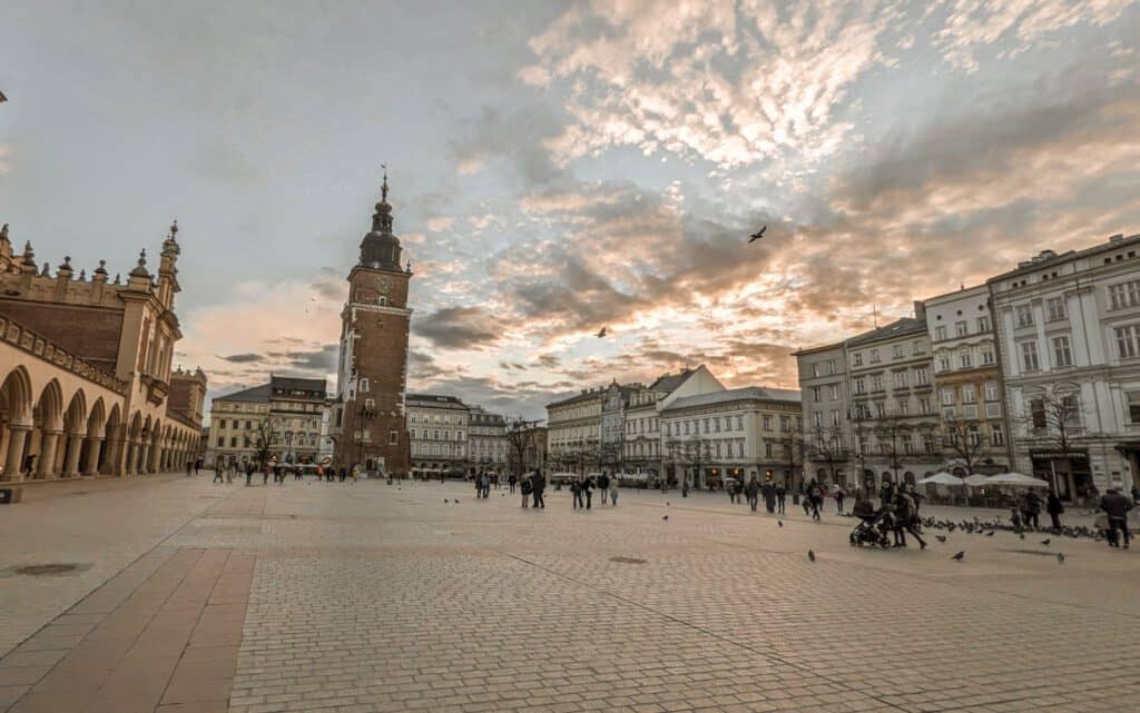 sunset on the old town square