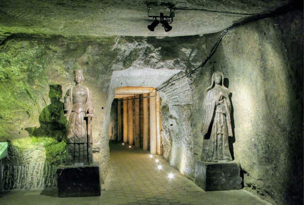 carved statues in salt mines in Krakow