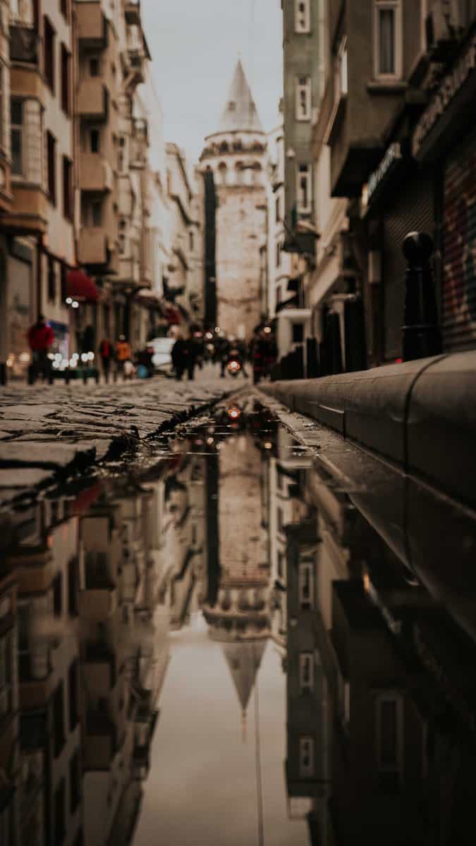 rain reflections of the Galata tower