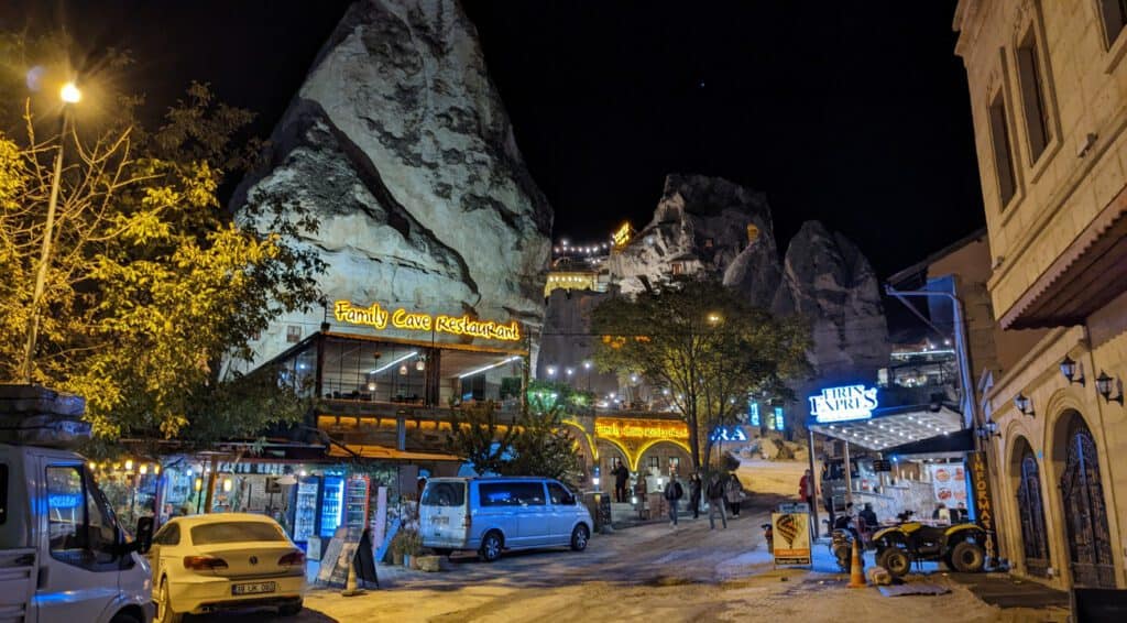 night view of Goreme town centre