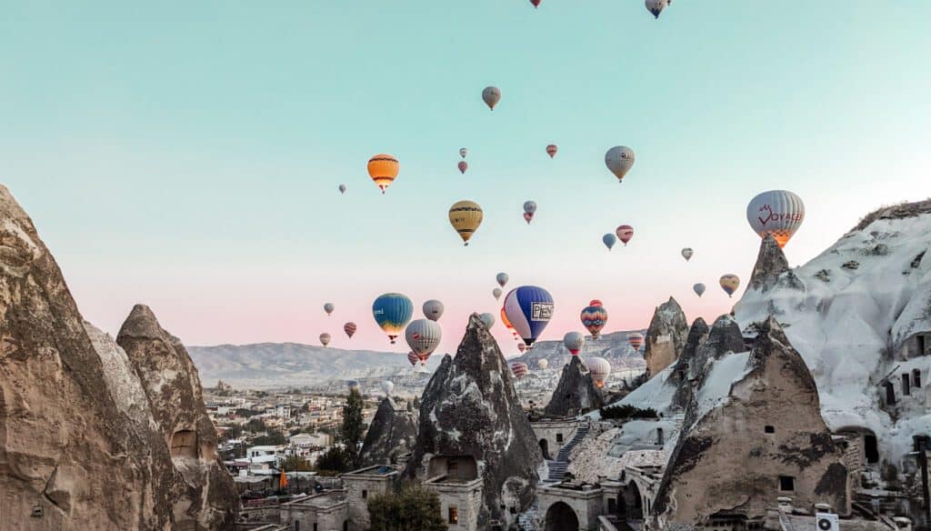 sunrise sky and balloons in Cappadocia