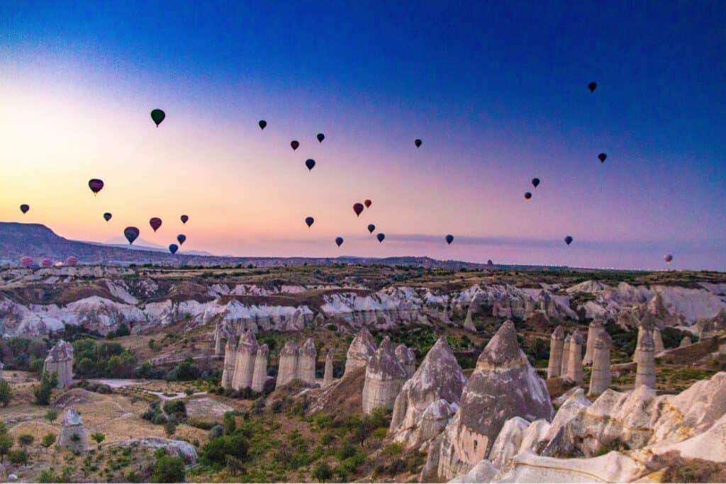 beautiful purple sky and balloons