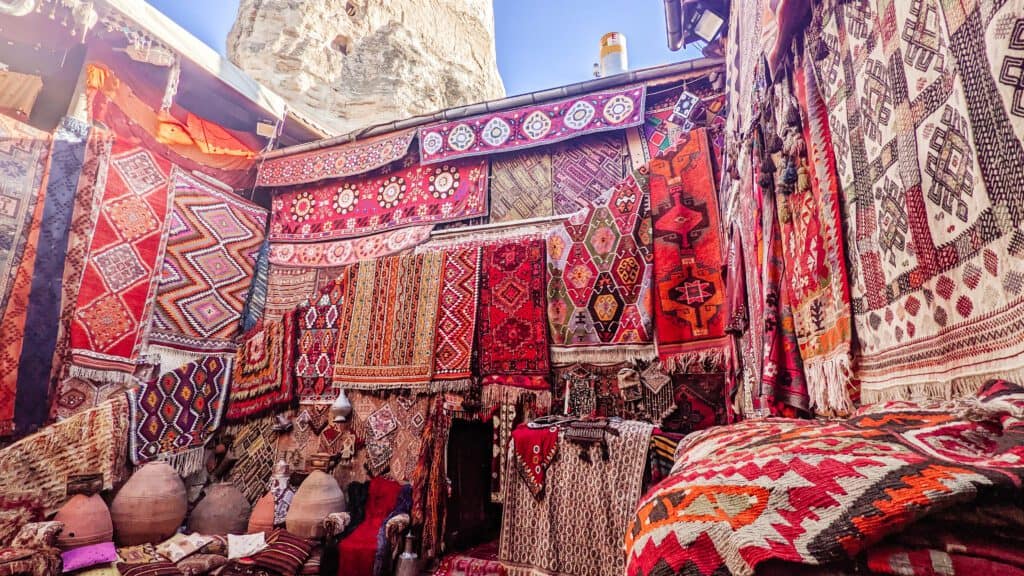Beautiful colourful carpets in Cappadocia