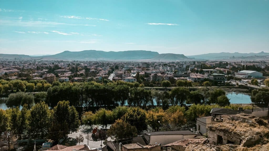 Bird view of Avanos and the river from the bridge