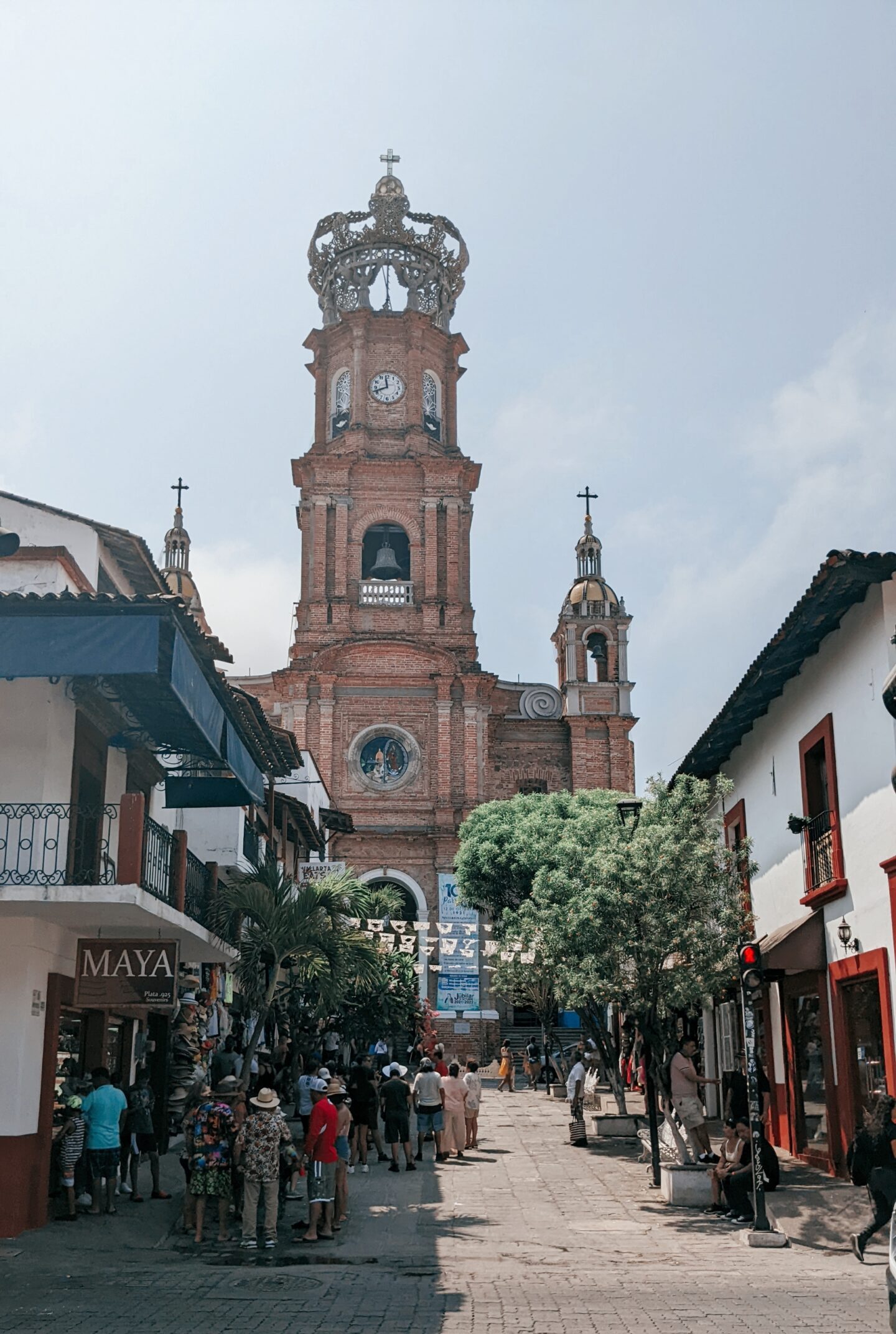 Historic centre with a cathedral and shops 