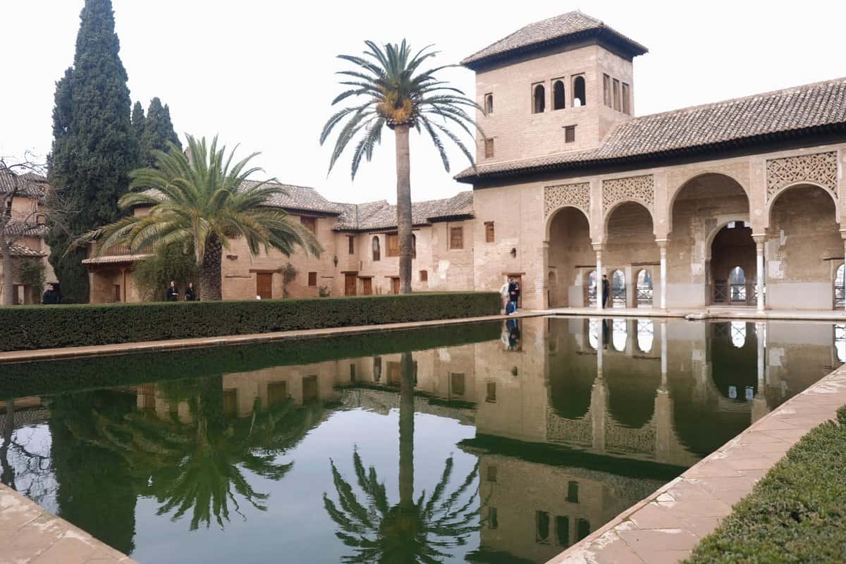 Moorish garden with water basin in Alhambra