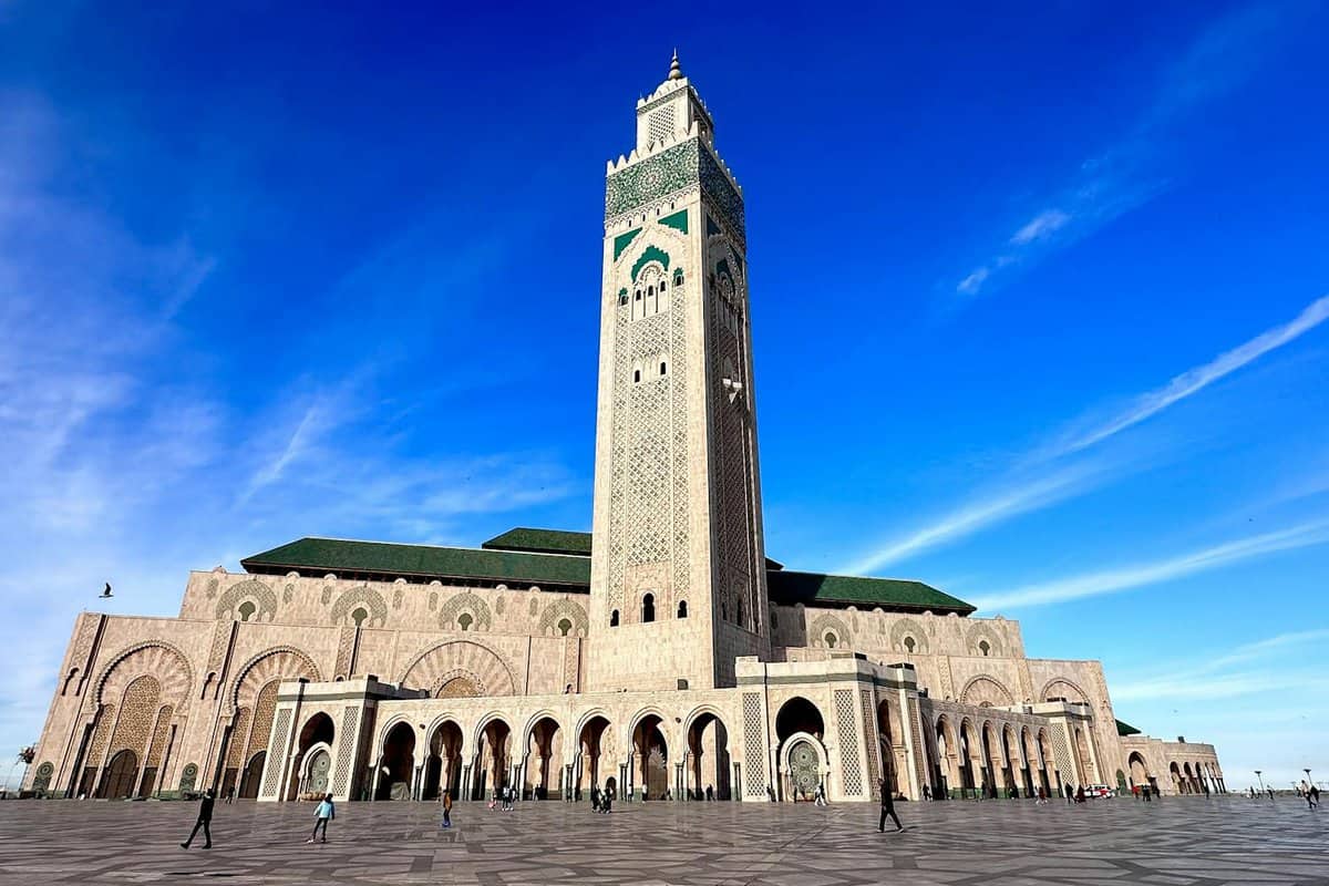 Panoramic vue of the Mosque Hassan II in casablanca in Ramadan under a blue sky