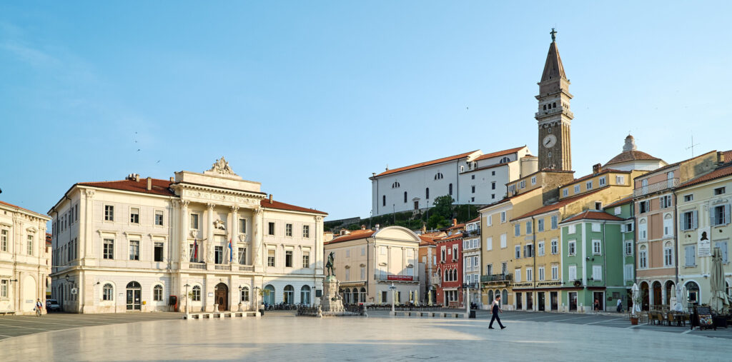 large square with colourful houses