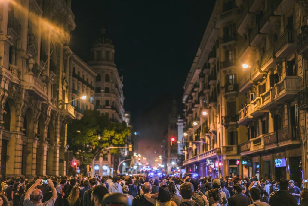 crowded street at night